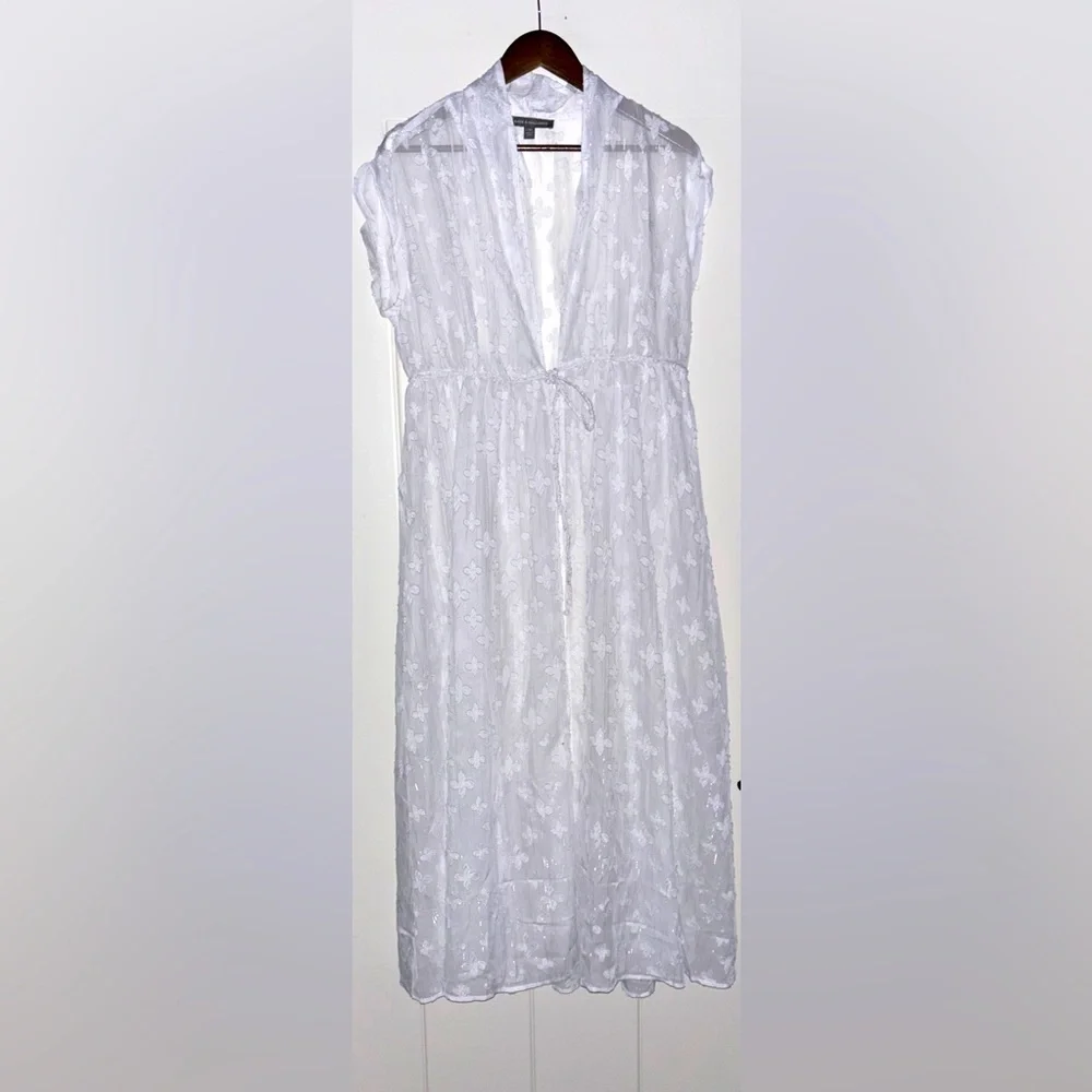 Kate & Mallory Embroided Floral White Cover Up Swim Midi Dress Women L/XL Resort